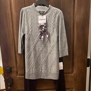 New! Gray Cable Knit Sweater with Black Leggings